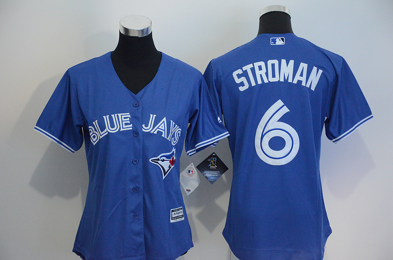 Womens 2017 MLB Toronto Blue Jays #6 Stroman Blue Jerseys->women mlb jersey->Women Jersey